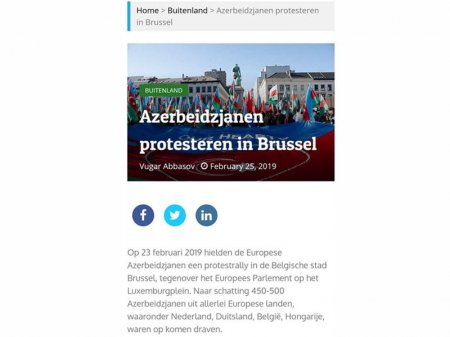 Niderland mediası Brüsseldə keçirilən Qarabağ mitinqindən yazdı